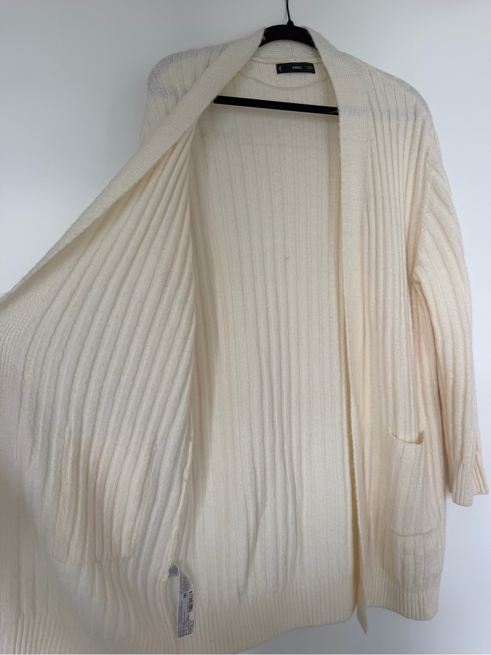 Mango Off-White Ribbed Open-Front Long Cardigan - Picture 2 of 4